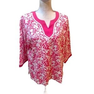 Anthony Richards pink & white 100% cotton tunic top with trim 3/4 sleeve large